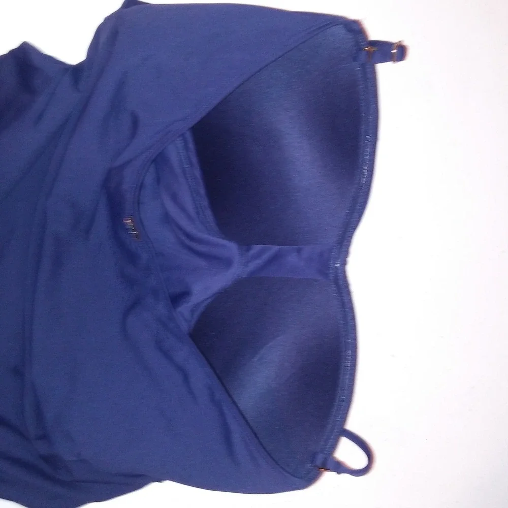 Anne Cole Swim One Piece Size 14 Solid Navy Blue Halter Scrunch Lightly Lined